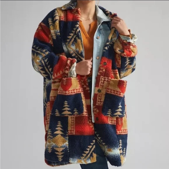 Anthropologie Pilcro Leopard Duster Sherpa Jacket - Picture 5 of 7